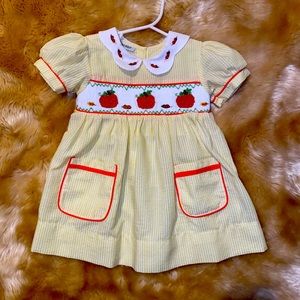 Baby Girl Yellow Smocked Fall Dress, 12-18 Mos.